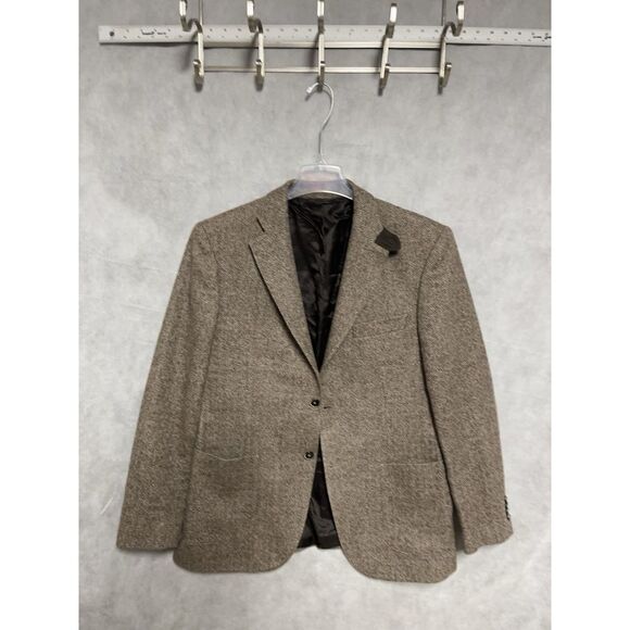 Boggi Blazer‎ Men 40R Zip 2B Cashmere Wool Silk Herringbone Tweed Flannel Luxe - Picture 1 of 15